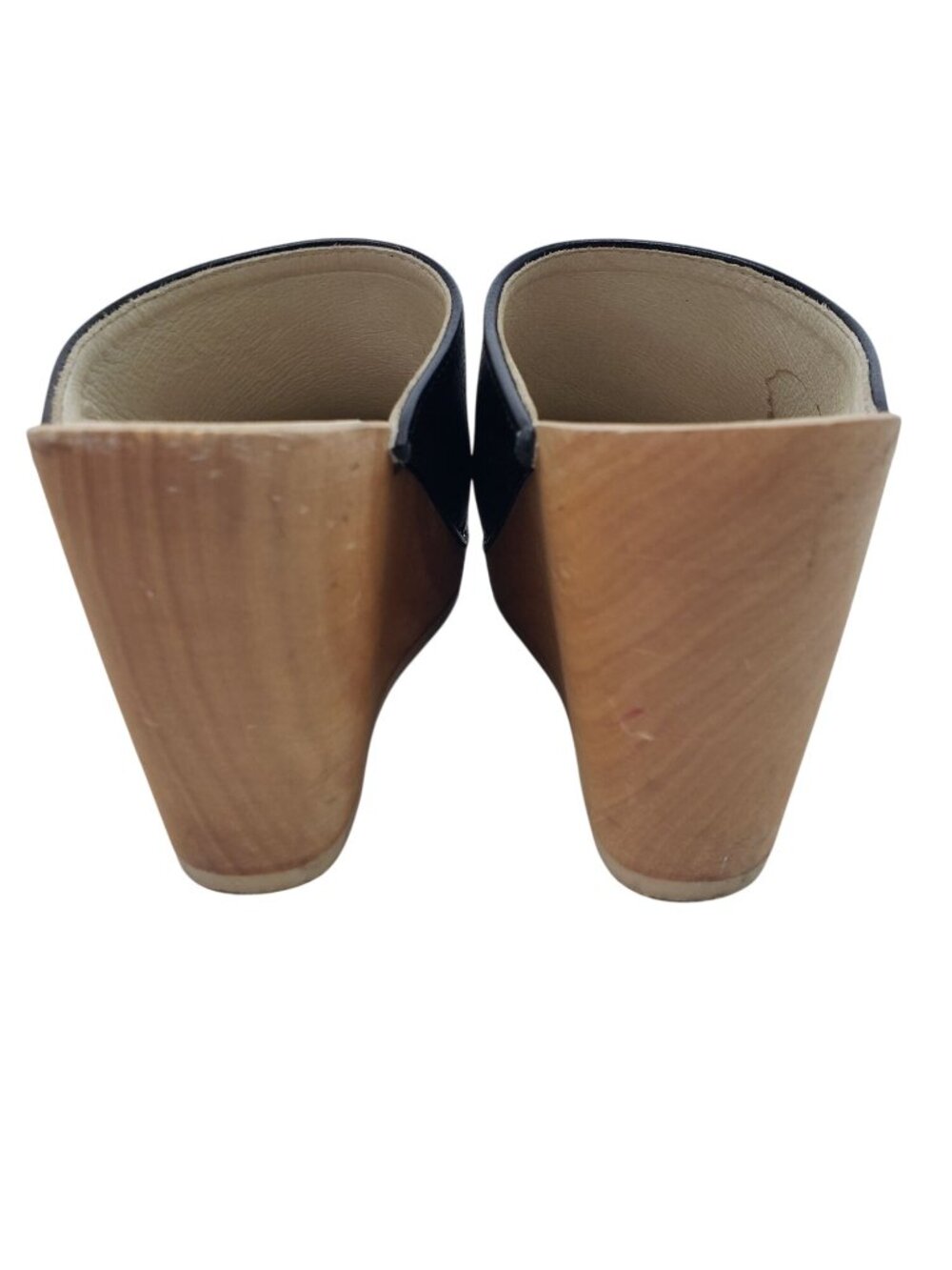 Maguba Swedish Black Leather Wood Wedge Clogs Womens 37 Slip On Fall Cute - Picture 3 of 8